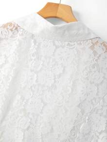 GlowEve CURVE Áo blazer ngắn tay ren trắng thanh lịch và tinh tế dành cho nữ, cỡ lớn. Áo kiểu sang trọng, lịch sự dành cho nữ, trang phục công sở. Áo blazer ngắn tay ren dành cho nữ, áo blazer trắng công sở. - trắng - Xem 4