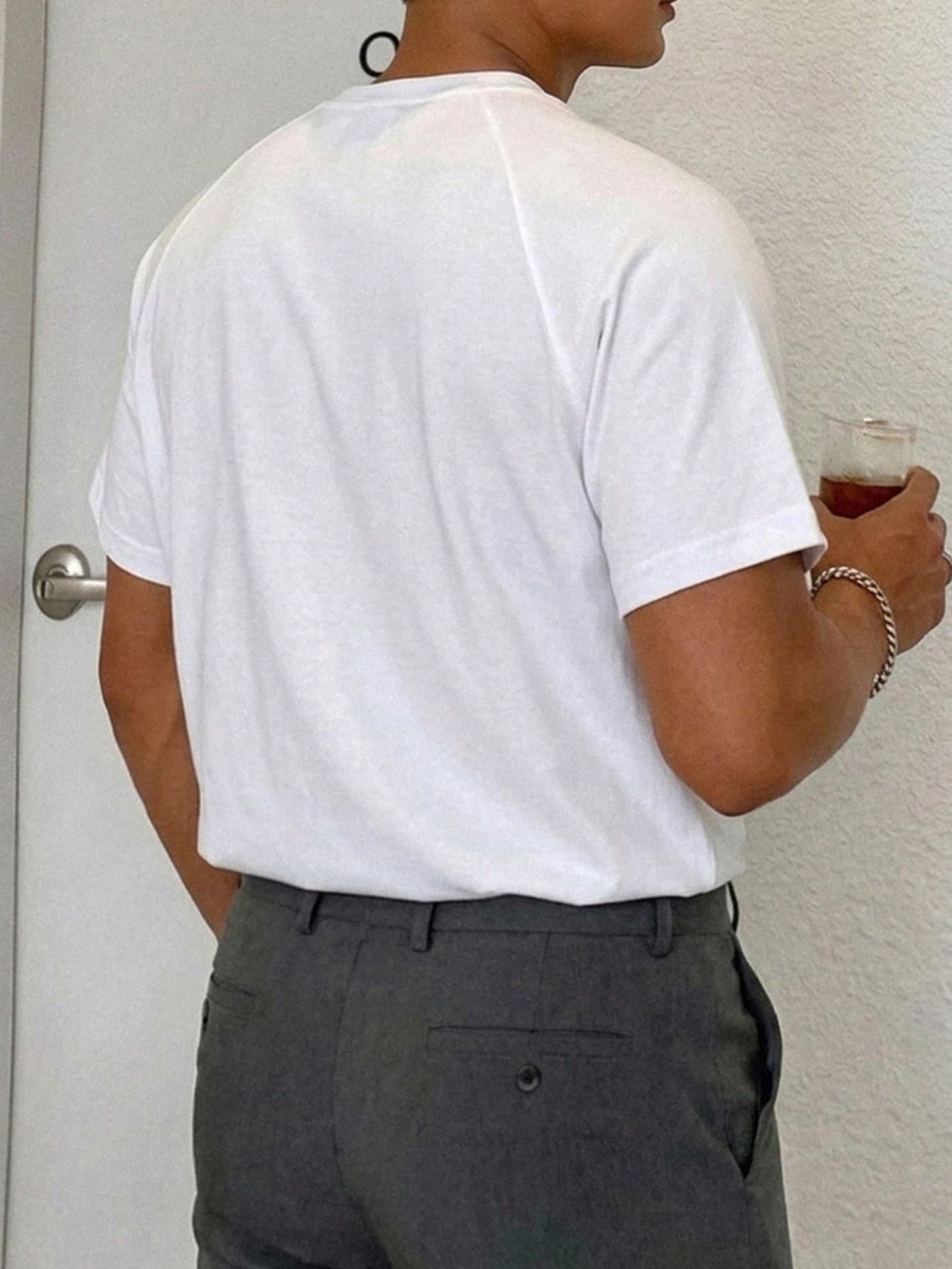 Plus Size Men's Solid White Short Sleeve T-Shirt, Summer