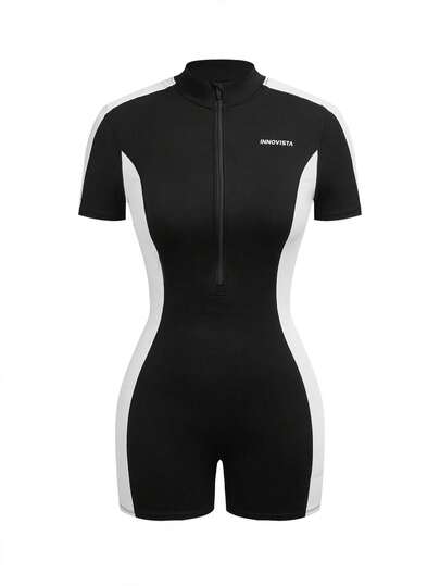 Innovista Contrast Color Patchwork Fitted Sports Romper