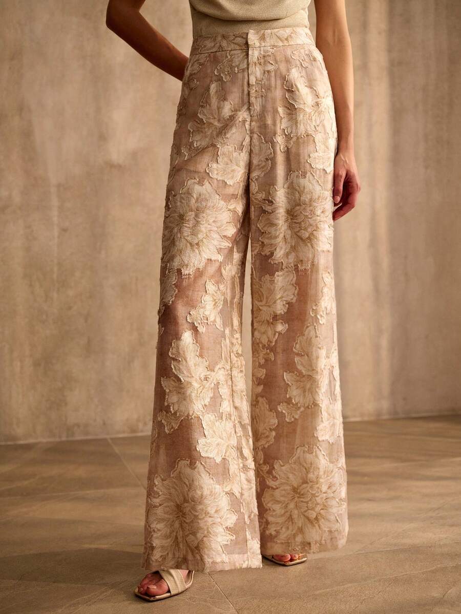 MOTF PREMIUM QUẦN ỐNG THẲNG MÀU KHAKI DẠNG VẢI JACQUARD DÀNH CHO NỮ - Màu Khaki - Xem 2