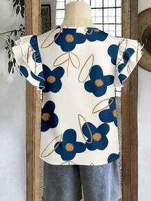 EMERY ROSE Plus Size Women Floral Print Round Neck Casual Versatile Daily Wear Shirt - Multicolor - View 5