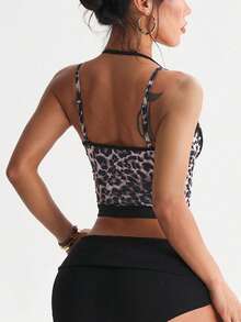 Dewbera 女士无袖豹纹运动上衣，轻盈透气，后背交叉设计，适合日常休闲穿着、跑步、瑜伽、健身、网球、骑行等运动。 - 彩色 - 查看 2