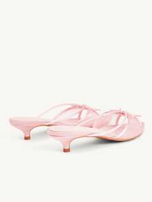 CUCCOO CHICEST 女士粉色网纱拼接时尚优雅通勤蝴蝶结装饰高跟凉鞋 - 粉色網紗 - 查看 3
