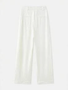 lacRébo 白色提花面料阔腿裤，夏季春夏法式巴黎风情长裤 - 米色 - 查看 7