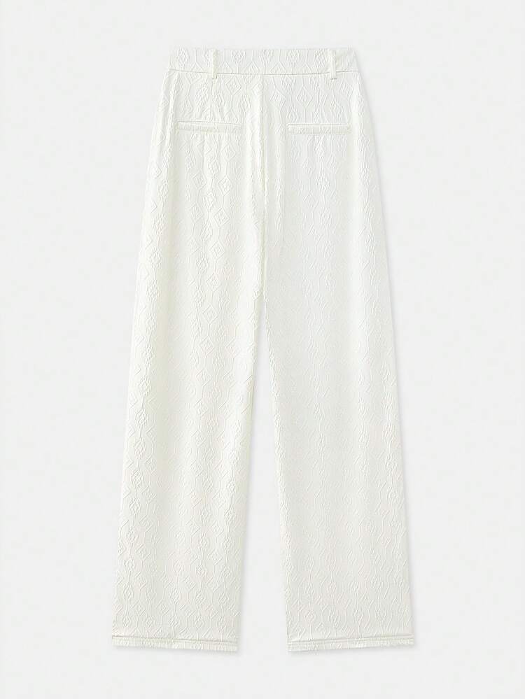 Wide-Leg Pants With White Jacquard Fabric Summer Pants Spring Summer French Style Parisian Style Business Casual Going Out Pants Vacation Pants