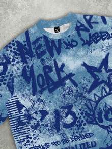 Manfinity Roghcode Men's Loose Fit Graphic Print Cropped T-Shirt - Blue - View 4