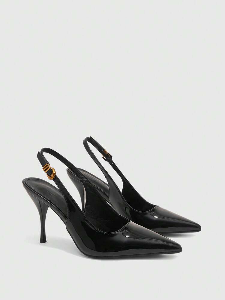 CUCCOO BIZCHIC European And American Style Glossy Pointed High Heels Stiletto Back Strap Shoes Banquet Commuter Reception Versatile Women's Closed Toe Sandals