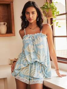 Bohemian Ocean Pattern Camisole Women Pajama Set - Multicolor - View 1