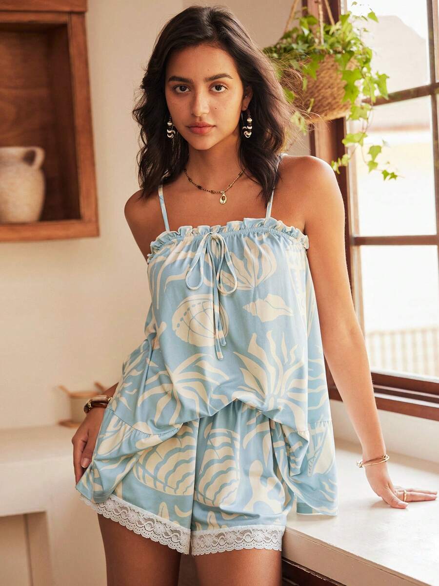 Bohemian Ocean Pattern Camisole Women Pajama Set - Multicolor - View 1