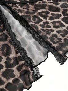 Hourglow 大码女式豹纹网眼系带V领常规版型喇叭袖衬衫 - 彩色 - 查看 4