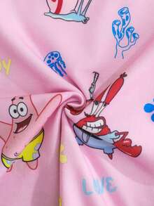 SpongeBob SquarePants | SHEIN 少女圆领短袖休闲T恤，带图案 - 粉色 - 查看 6