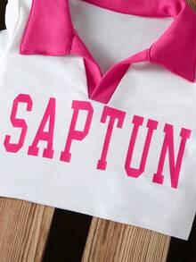 SHEIN Bộ 2 món cho bé gái sơ sinh/trẻ nhỏ 0-3 tuổi, phong cách thường ngày, gồm áo thun cổ chữ V tay ngắn và chân váy xếp ly, thích hợp cho mùa xuân/hè. - Màu Hồng Tươi - Xem 6