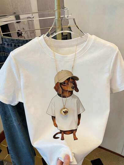 SHEIN LUNE Camiseta de mujer, camiseta de manga corta con gráfico de estilo casual de calle, top de verano lindo