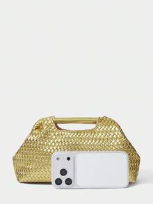 SHECARRY LADIES CLUTCH BAG, GOLD WOVEN EMBOSSED PU CLUTCH BAG - Gold - View 4