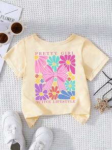 Baby Girl Casual Fashionable Floral & Letter Graphic Print Short Sleeve T-Shirts, "Mommy And Me" Matching - Black - View 4