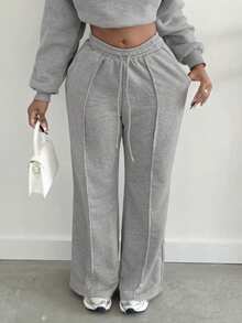 Alexandranx Women's Casual Solid Color Drawstring Waist Sweatpants - Light Grey - View 6