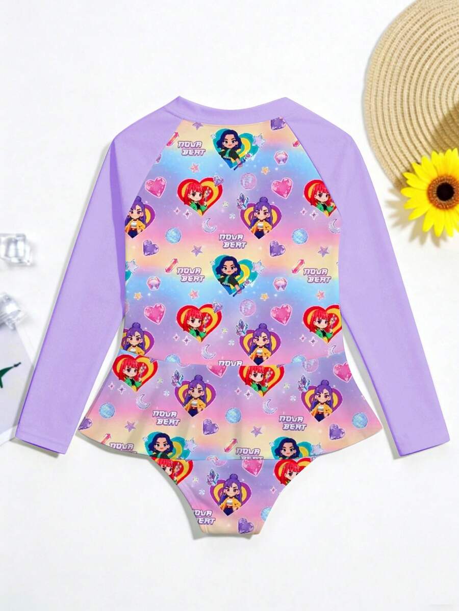 New Fashion One-Piece Swimsuit Dress For Young Girl, Long Sleeve Triangle Bottoms Young Girl Swimwear - Multicolor - View 1