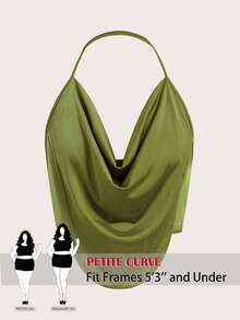 SHEIN PETITE CURVE Áo vest nữ cỡ lớn màu trơn cổ xếp ly kiểu dáng thường ngày - màu xanh lá - Xem 1