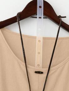 EMERY ROSE Plus Size Women's Cotton Linen Asymmetrical Hem Long Sleeve Blouse, Spring/Summer - Apricot - View 5
