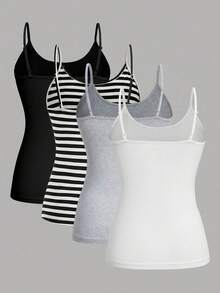 SHEIN EZwear 4件套加大码女式吊带背心多色套装 女式背心 女式吊带衫 女士紧身背心 夏季上衣 套装上衣 女式吊带背心 多件装上衣 女式无胸罩上衣 4件套上衣 女式吊带背心 - 彩色 - 查看 2