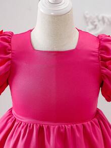 Vestido de princesa infantil com elegante laço decorativo, ideal para o verão. - Rosa Quente - Ver 11
