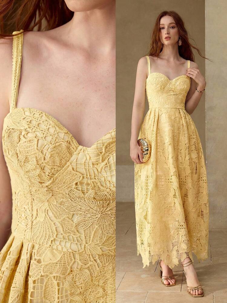 CONTRAST LACE HOLLOW OUT DRESS, SPRING/SUMMER