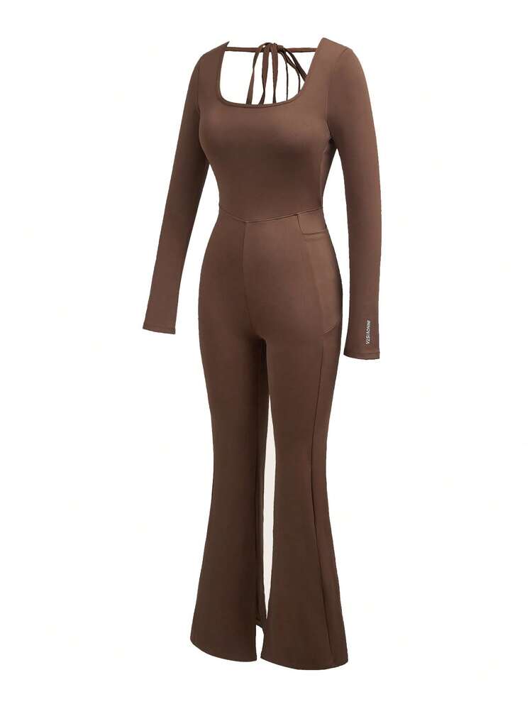 Innovista 女士纯色简约长袖网球衫 - 棕色 - 查看 4