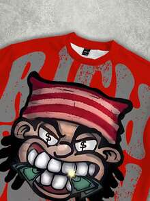 Manfinity ZONE917 男士字母卡通印花圆领短袖休闲T恤 - 紅色 - 查看 3