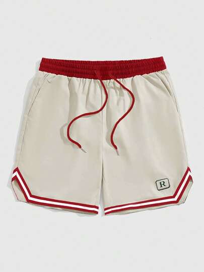 ROMWE MEN Prep Quần short nam thể thao thường ngày, phối màu tương phản, cạp chun có dây rút.