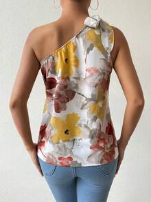Breezaya Blusa asimétrica sin mangas con estampado de flores y hombro descubierto - Multicolor - Ver 2