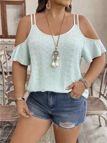 EMERY ROSE Plus Size Women Casual Off-Shoulder Short Sleeve T-Shirt - Limelight Green - View 3