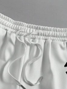 Manfinity RSRT Bộ 2 món gồm áo thun cổ tròn và quần short dây rút in hình ngựa Boston dành cho nam, thích hợp mặc thường ngày. - màu đen - Xem 4