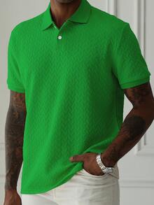 Manfinity Homme Camisa polo de manga corta casual con textura para hombres - Verde - Ver 3