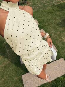 Muchica Bộ váy ngắn hở lưng gợi cảm thời trang dành cho nữ - Màu vàng ngỗng - Xem 4