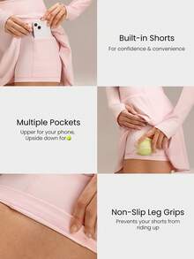 GLOWMODE 4.5" Comfy Stretchy 360° Tummy Control Ultra High-Waist V-Shaped Hip Ruffle Workout Skirt With Built-In Shorts Tennis Golf Daily Quick-Dry - Baby Pink - View 3