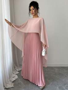 Rafferiza 女士新款春夏中东风情两件套，阿拉伯库尔塔套装，适合派对、婚礼、时装秀、浪漫约会、海滩等场合，缎面无袖上衣搭配长裙，粉色两件套 - 粉色 - 查看 5