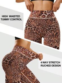 Dewbera Women's Leopard Print Seamless High Stretch Sports Leggings, Yoga Dance Fitness Pants - Brown - View 5