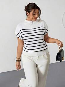 Firerie Áo tank top dệt kim không tay kẻ sọc, cổ cao, dáng rộng, thanh lịch dành cho nữ, thích hợp cho các buổi đi chơi, trang phục mùa thu/đông đi học. - Nhiều màu - Xem 4