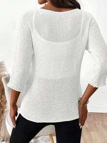 Casual Solid Color Sweater, Spring/Summer - White - View 2