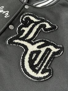 Manfinity Roghcode Chaqueta de béisbol casual para hombre con parches de color contrastante y bordado, para otoño/invierno - Gris Claro - Ver 5