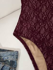 SHEIN Franclia Body elegante in pizzo da donna per appuntamenti/vacanze, estivo - Rosso - Visualizzare 3