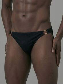 Manfinity KASUA 男士纯色镂空腰部泳裤 纯色工字泳裤 - 黑色 - 查看 5