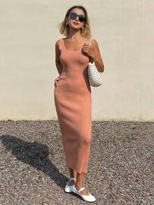 DAZY Women's Solid Color Crew Neck Sleeveless Casual Knit Dress Summer Vacation - Pink - View 5
