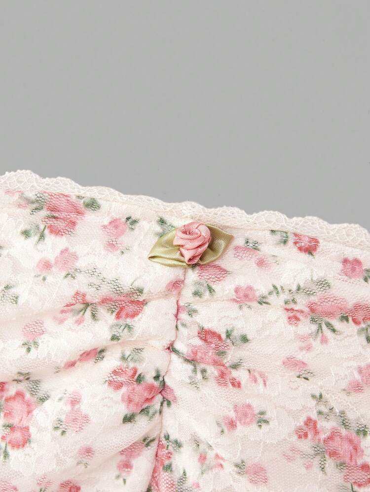 Cream Floral Lace Strapless Thank Top With Flower Trim Pink Floral Lace Top Spring Summer Going Out Vacation Top French Style Parisian Style Ladies Clothes