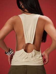 Denimoi 露背低袖性感O型环上衣 GNO夜店装 演唱会服装 肌肉背心 街头服饰 - 杏色 - 查看 6