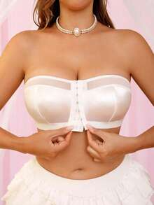 SHEIN Women's Comfortable Solid Color Bandeau Bra - White - View 3