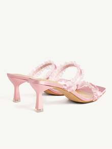 CUCCOO CHICEST Pink Lace High-Heeled Sandals Square-Heeled Temperament Sandals - Pink - View 4