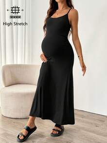 SHEIN Maternity Casual Solid Color Sleeveless Dress - Black - View 8