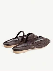 CUCCOO CHICEST Damskie buty wiosenne i letnie modne, ciemnobrązowe, z siateczki w kształcie diamentów, z gumką, damskie płaskie pantofle, eleganckie, wygodne, słodkie, damskie płaskie buty, półpantofle - Ciemna Kawa 2 - Zobacz 5