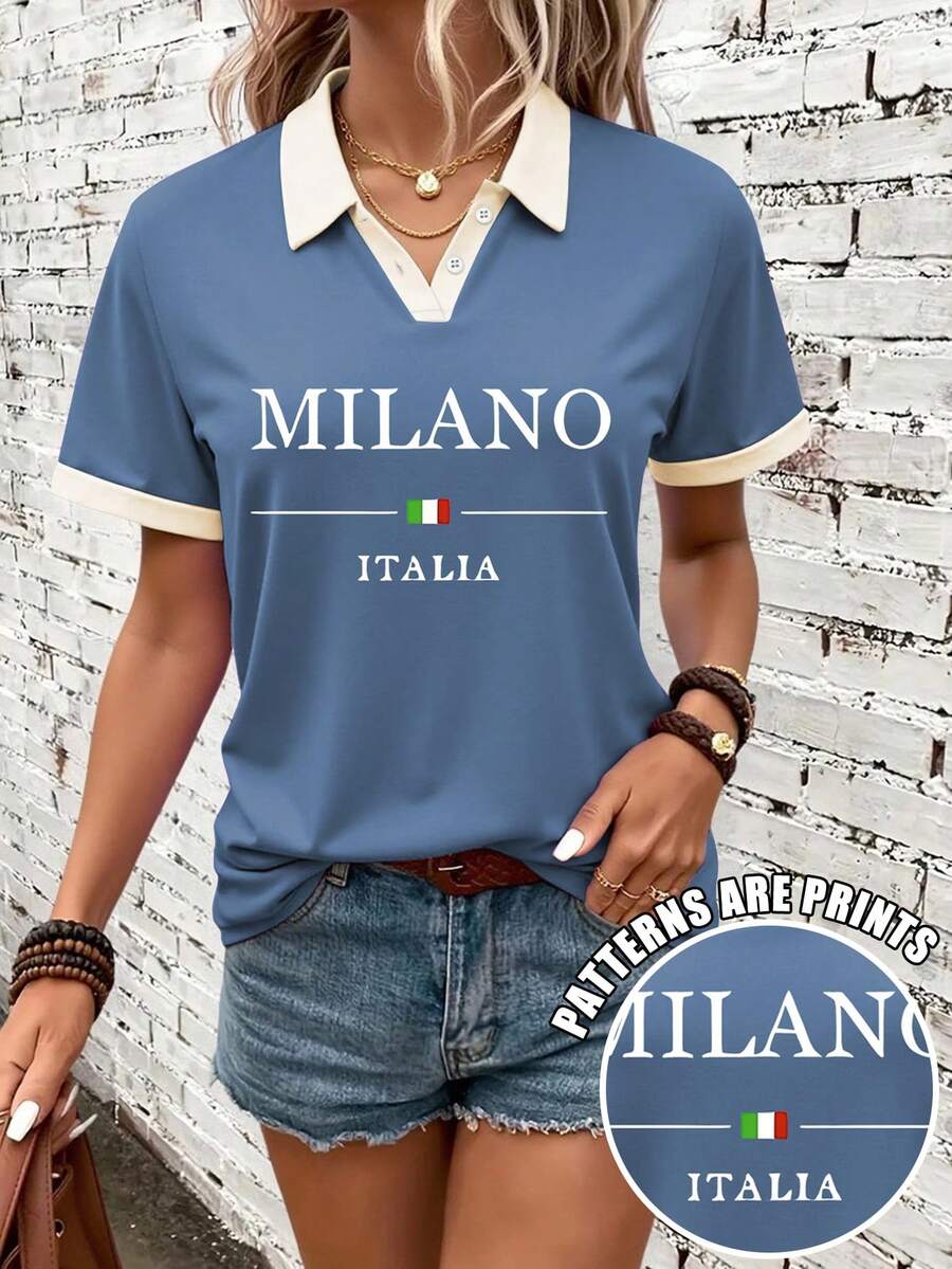 EMERY ROSE Ropa de mujer de moda para el verano, camisa polo de manga corta versátil y elegante - Multicolor - Ver 1